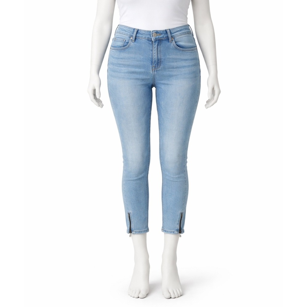 White House Black Market Skinny Crop Jeans Size 6‎ Light Wash Ankle Zip Detail